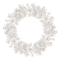 Watercolor gypsophila Floral Wreath. Drawing of botanical round Frame with small floret on isolated background for greeting cards or invitations. Decoration for Wedding cards with baby's breath. png