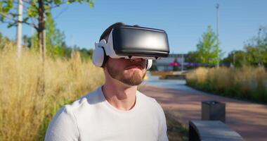 A man wearing a virtual reality headset video
