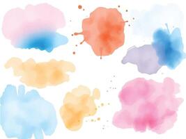 A collection of watercolor blobs in pastel shades of pink, blue, yellow, and peach, perfect for light and creative backgrounds. vector