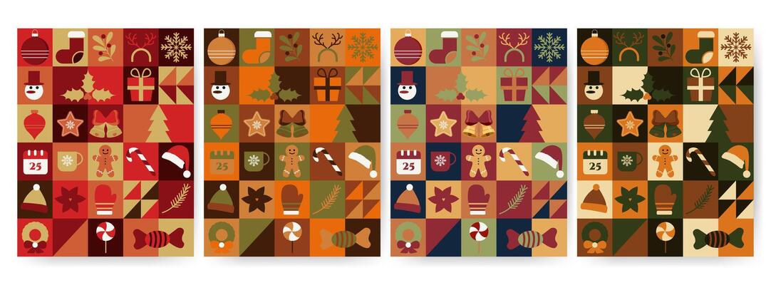 Set of Merry Christmas background, banner, cover, poster design with trendy geometric style illustration.