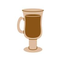 Glass cup with latte or cappuccino. Coffee lover item. Simple flat clipart vector