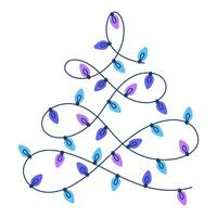 Hand drawn illustration of Christmas lights for creating festive designs. Decorative Christmas tree vector