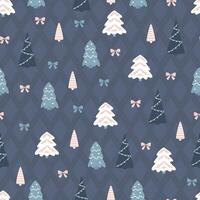 Seamless pattern with christmas tree and bow vector
