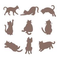 set of silhouettes of cats, hand-drawn in cartoon style on a white background. vector