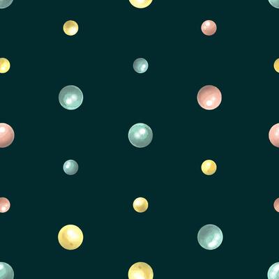Polka dots, colorful confetti, festive on a dark background. Watercolor illustration, hand drawn. Seamless pattern for fabric, textile, wallpaper, paper, packaging, wrapping paper greetings