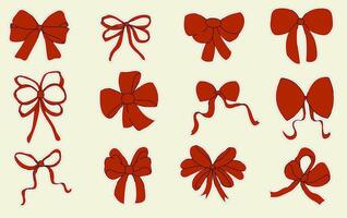 Set of stickers with red bows. A collection of hand-drawn ribbon bows. Stickers vector