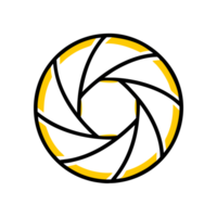 A geometric design resembling a camera aperture features intersecting yellow and black lines cutouts png