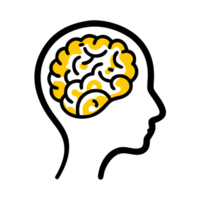 A simple line drawing depicts a human head in profile with a stylized brain inside cutouts png