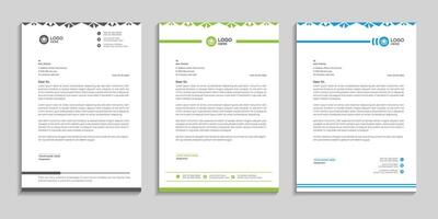 professional letterhead design template bundle with three color variation vector
