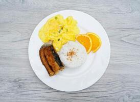 Fried Milkfish with Rice and Scrambled Eggs photo