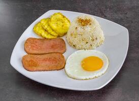Luncheon Meat Silog Filipino Luncheon Meat, Garlic Rice, and Egg Breakfast, photo