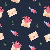 Seamless pattern with love letters, envelope and hearts a on a dark background. Happy Valentine's Day, Romance, Love concept. Perfect for product design, scrapbooking, textile, wrapping paper. EPS 10 vector