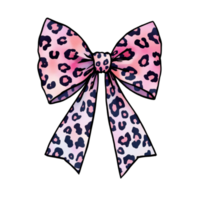 A pink bow features a leopard print pattern, showcasing a combination of tan and black spots. cutouts png