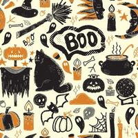 seamless pattern with halloween icons and symbols vector