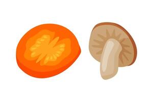 Brown Mushroom and Carrot Slice as Food Ingredient for Cooking Set vector