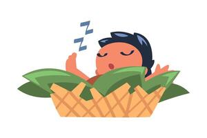 Mowgli Little Baby Sleeping in Basket as Feral Boy from Jungle Raised by Wolves Illustration vector