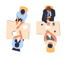 Man Office Employee Sitting at Table as Workplace Top View Set vector