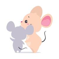Cute Mouse Character with Large Ears and Tail Standing with Baby Illustration vector