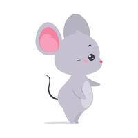 Cute Grey Mouse Character with Large Ears and Tail Standing Illustration vector
