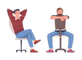 Young Smiling Man Sitting on Chair with Satisfied Face Expression Set vector