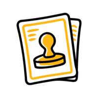 A simple, stylized depiction of two overlapping documents, each featuring a prominent stamp cutouts png