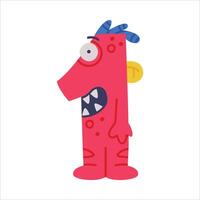Monster Number One or Numeral with Face and Hand Illustration vector