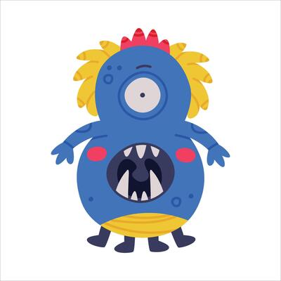 Monster Number Eight or Numeral with Face and Hand Illustration