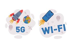5G Network Wireless Technology and High-speed Internet Composition Set vector