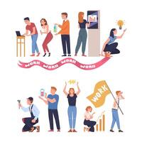People Characters Working as Well Coordinated Mechanism Engaged in Teamwork Set vector