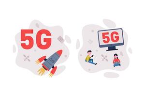 5G Network Wireless Technology and High-speed Internet Composition Set vector