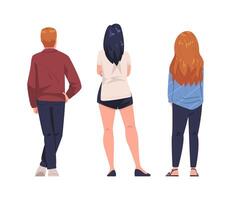 Man and Woman Character Standing Back View Set vector