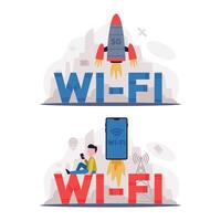 5G Network Wireless Technology with Man Using High-speed Internet Set vector