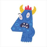 Monster Number Four or Numeral with Face and Hand Illustration vector