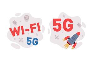 5G Network Wireless Technology and High-speed Internet Composition Set vector