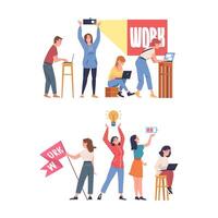 People Characters Working as Well Coordinated Mechanism Engaged in Teamwork Set vector