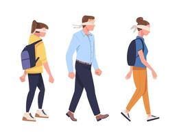 Man and Woman Character Wearing Blindfold Following Someone Trusting and Having Faith in Something Set vector
