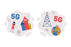 5G Network Wireless Technology and High-speed Internet Composition Set vector