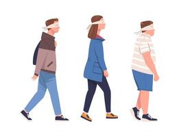 Man and Woman Character Wearing Blindfold Following Someone Trusting and Having Faith in Something Set vector