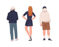 Man and Woman Character Standing Back View Set vector