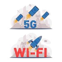 5G Network Wireless Technology and High-speed Internet Set vector