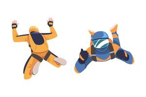 Man Parachutist Skydiving and Free-falling in the Air Descenting on the Earth Set vector