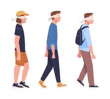 Man Character Wearing Blindfold Following Someone Trusting and Having Faith in Something Set vector