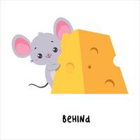 Little Mouse Standing Behind Cheese as English Language Preposition for Educational Activity Illustration vector