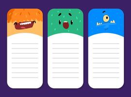 Notepad Page with Cartoon Monster Character with Funny Face Template vector