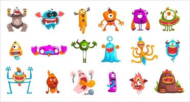 Cartoon Monster with Spooky Muzzle with Teeth and Bulging Eye Big Set vector