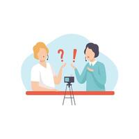 Male Bloggers Creating Content and Posting It on Social Media, Online Channel Concept Illustration vector