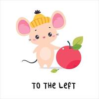 Little Mouse Standing to the Left of Apple as English Language Preposition for Educational Activity Illustration vector