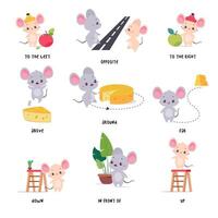 Little Mouse and English Language Preposition for Educational Activity Set vector