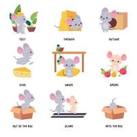 Little Mouse and English Language Preposition for Educational Activity Set vector