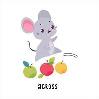 Little Mouse Jumping Across Apple as English Language Preposition for Educational Activity Illustration vector